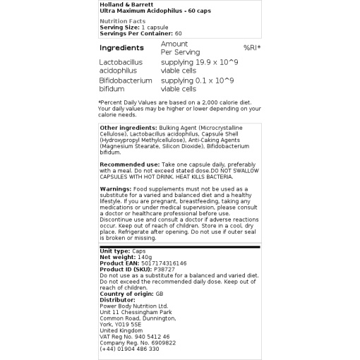 Holland & Barrett - Ultra Maximum Acidophilus - 60 Capsules - Image 2