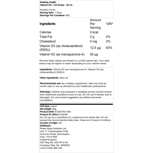 Seeking Health - Vitamin D3 + K2 Drops - 30 ml - Image 2