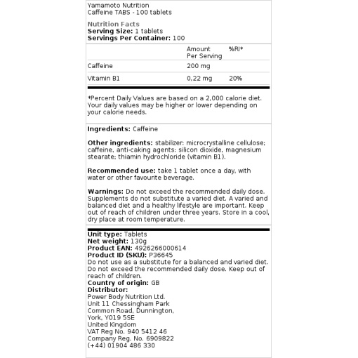 Yamamoto Nutrition - Caffeine Tablets - 100 Count - Image 3