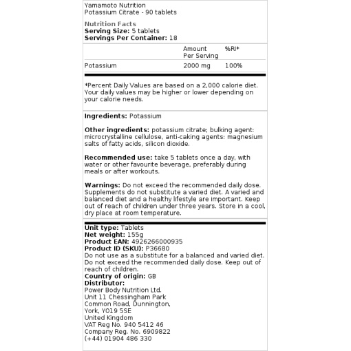 Yamamoto Nutrition - Potassium Citrate - 90 Tablets - Image 2
