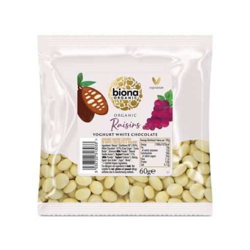 Yoghurt overtrukne rosiner med hvid chokolade - 60g
