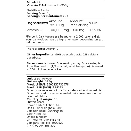 Allnutrition - Vitamin C Antioxidant - 250g - Image 2
