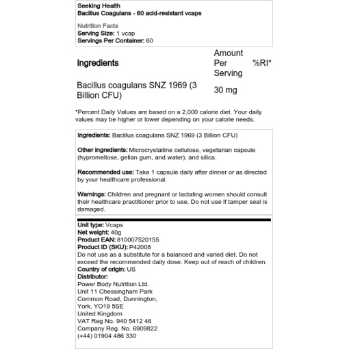 Seeking Health - Bacillus Coagulans - 60 Enteric-Coated Capsules - Image 2