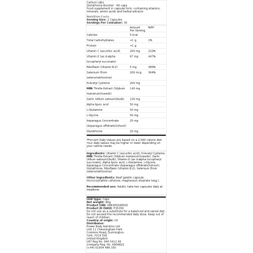 Carlson Labs - Glutathione Booster - 60 caps - Image 2