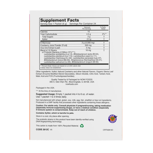 NOW Foods - Cranberry Mannose + Probiotics - 24 packets - Image 2