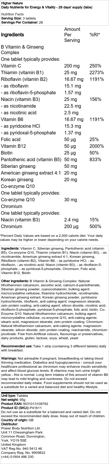 Higher Nature - Daily Nutrients for Energy and Vitality - 28-Day Supply (Tablets) - Image 2