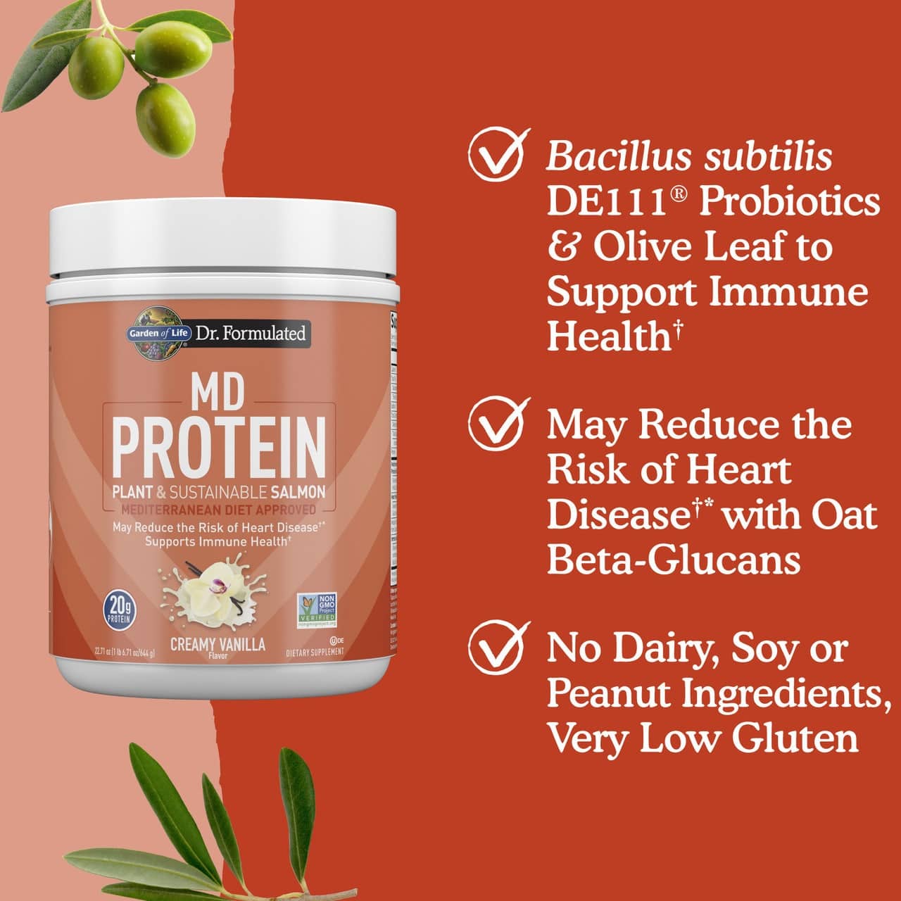 Garden of Life - Dr. Formulated MD Plant-Based Protein Powder with Sustainable Salmon, Creamy Vanilla - 644g - Image 4