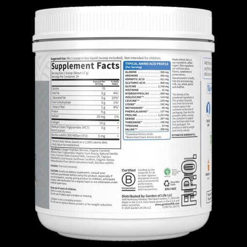 Garden of Life - Grass-Fed Collagen Coconut MCT Vanilla 14.39 oz (408 g) Powder - Image 3