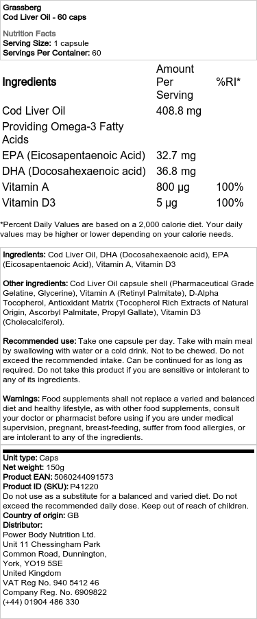 Grassberg - Cod Liver Oil - 60 Capsules - Image 2