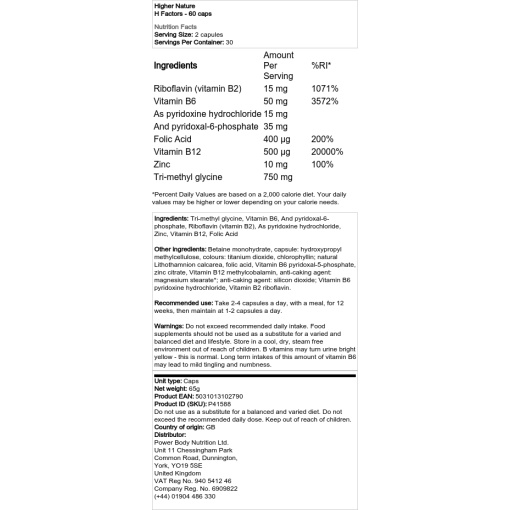 Higher Nature - H Factors - 60 Capsules - Image 2