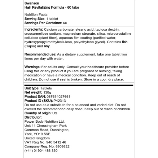 Swanson - Hair Revitalizing Formula - 60 Capsules - Image 2