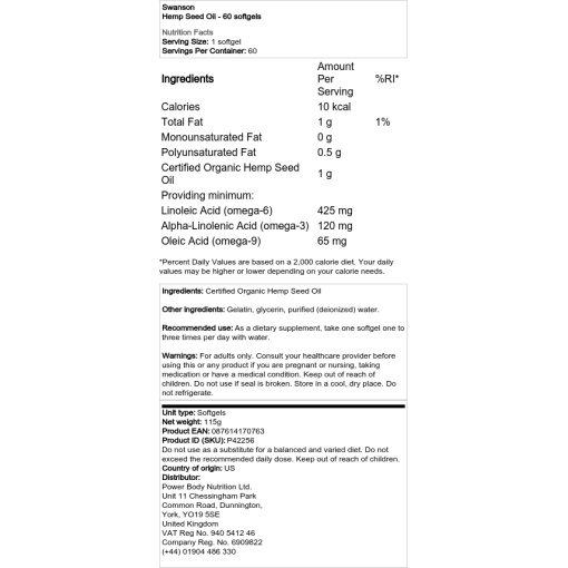 Swanson - Hemp Seed Oil - 60 Softgels - Image 2