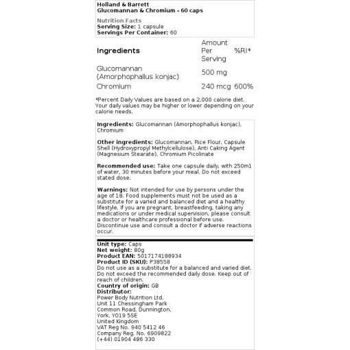 Holland & Barrett - Glucomannan & Chromium - 60 Capsules - Image 2