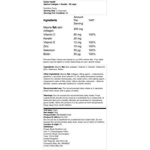 Noble Health - Marine Collagen + Keratin - 60 Capsules - Image 2
