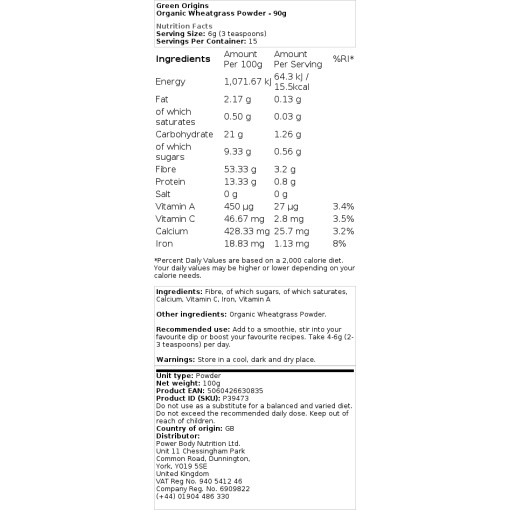 Green Origins - Organic Wheatgrass Powder - 90g - Image 2