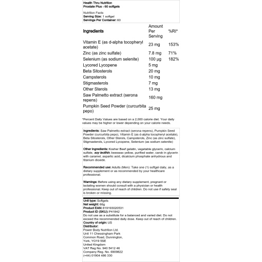 Health Through Nutrition - Prostate Plus - 60 Softgels - Image 2