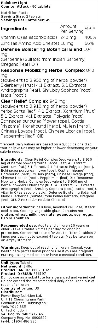 Rainbow Light - Counter Attack - 90 Tablets - Image 2