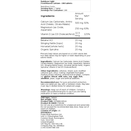 Rainbow Light - Food-Based Calcium - 180 Tablets - Image 2