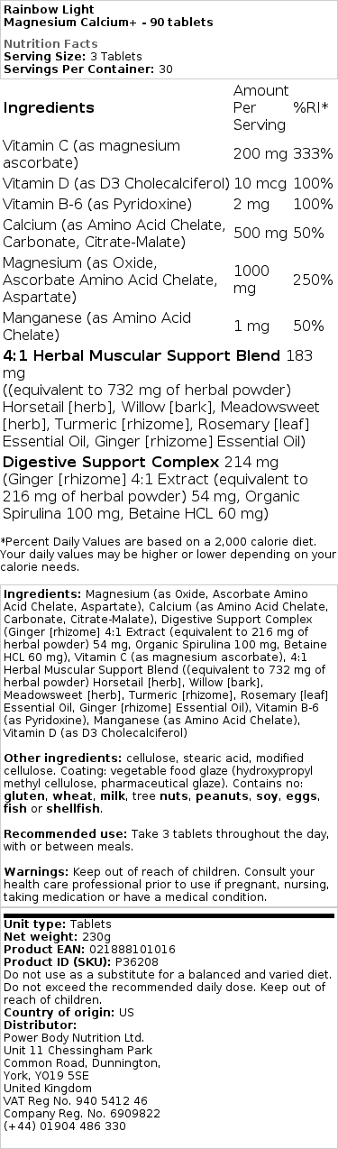 Rainbow Light - Magnesium Calcium+ - 90 Tablets - Image 2