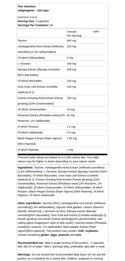 Trec Nutrition - Adaptogens - 120 Capsules - Image 2