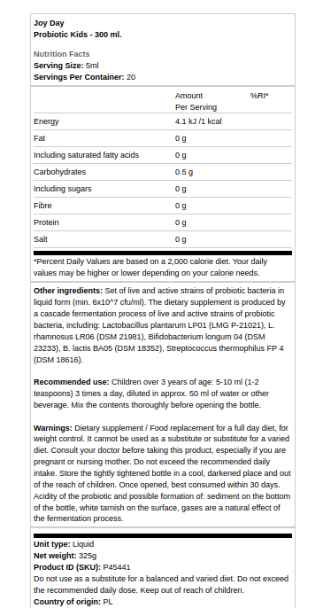Joy Day - Probiotics for Children - 300 ml - Image 2