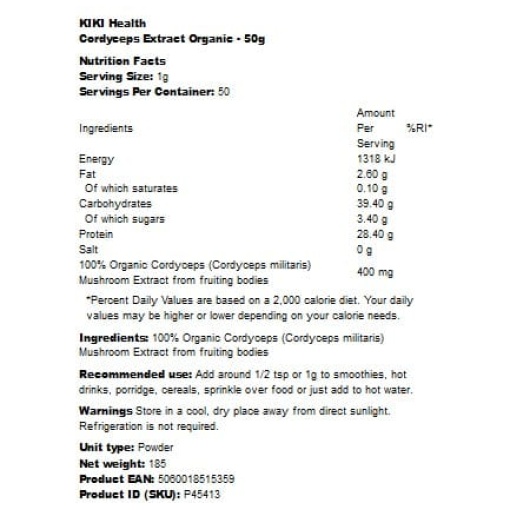 KIKI Health - Cordyceps Extract Organic - 50g - Image 2