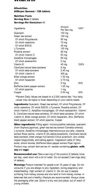 Allnutrition - AllDeynn Sunrose - 120 Tablets - Image 2
