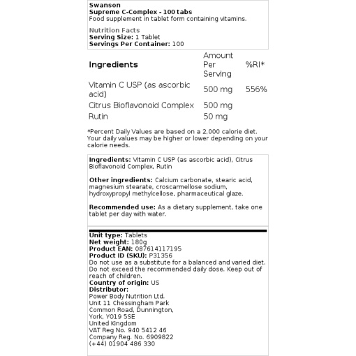 Swanson - Supreme C Complex - 100 Tablets - Image 2