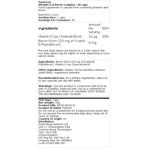 Swanson - Vitamin D & Boron Complex - 60 Capsules - Image 3