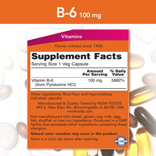 NOW Foods - Vitamin B-6, 100mg - 250 caps - Image 3
