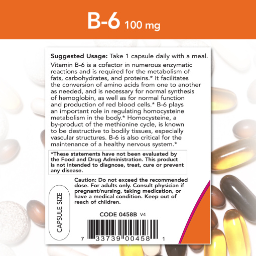 NOW Foods - Vitamin B-6, 100mg - 250 caps - Image 4