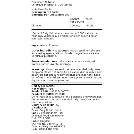 Yamamoto Nutrition - Krompicollinate - 100 Tablets - Image 3