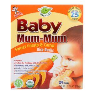 Baby Mum Mum Organic Baby Teeth Rice Rusk Organic Rick Snack With Sweet Potato And Carrot Flavor  - Case Of 6 - 1.76 Oz
