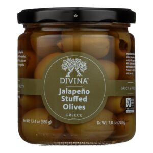 Divina - Green Olives Stuffed With Jalapeno Peppers - Case Of 6 - 7.8 Oz.