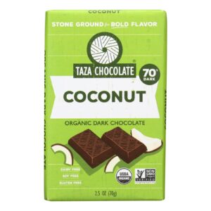 Taza Chocolate Stone Ground Organic Dark Chocolate Bar - Coco Besos Coconut - Case Of 10 - 2.5 Oz.