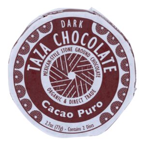 Taza Chocolate Organic Chocolate Mexicano Discs - 100 Percent Dark Chocolate - Cacao Puro - 2.7 Oz - Case Of 12