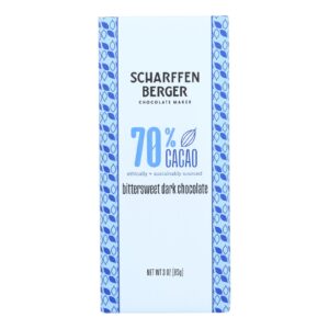 Scharffen Berger Chocolate Bar - Dark Chocolate - 70 Percent Cacao - Bittersweet - 3 Oz Bars - Case Of 12