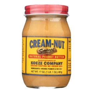 Cream Nut Peanut Butter - Smooth - Natural - Case Of 6 - 17 Oz