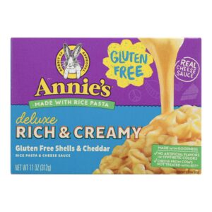 Annies Homegrown Rice Pasta Dinner - Creamy Deluxe - Rice Pasta And Extra Cheesy Cheddar Sauce - Gluten Free - 11 Oz - Case Of 12