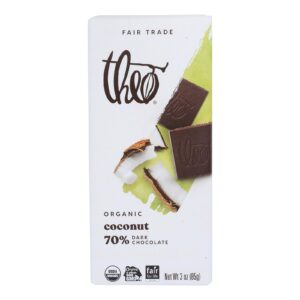 Theo Chocolate Organic Chocolate Bar - Classic - Dark Chocolate - 70 Percent Cacao - Coconut - 3 Oz Bars - Case Of 12