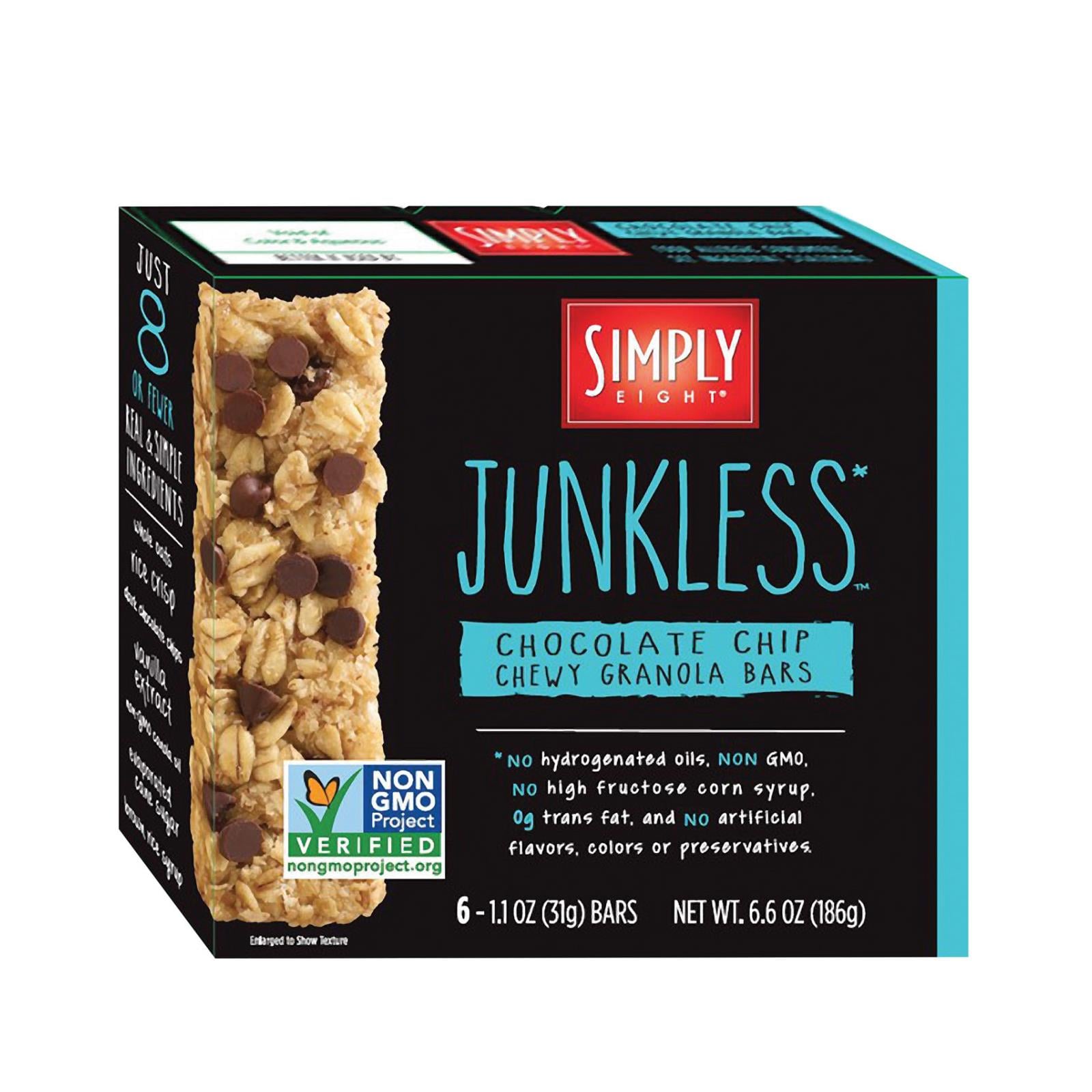 Simply 8 Junkless Granola Bars - Real Chocolate Chipchewy - Case Of 8 - 6.6 Oz.