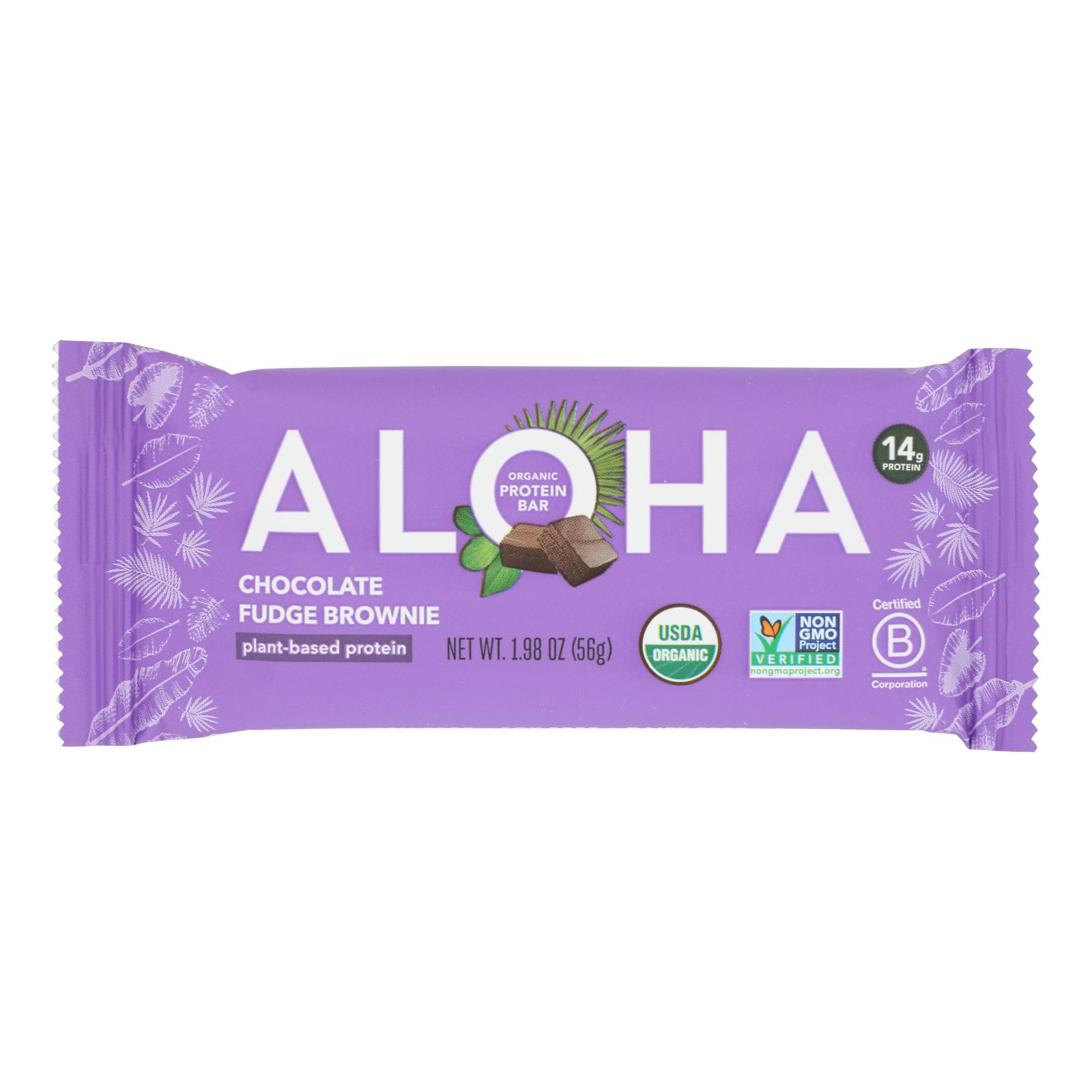 Aloha, Organic Chocolate Fudge Brownie Plant Protein Bar, Case Of 12, 1.9 Oz
